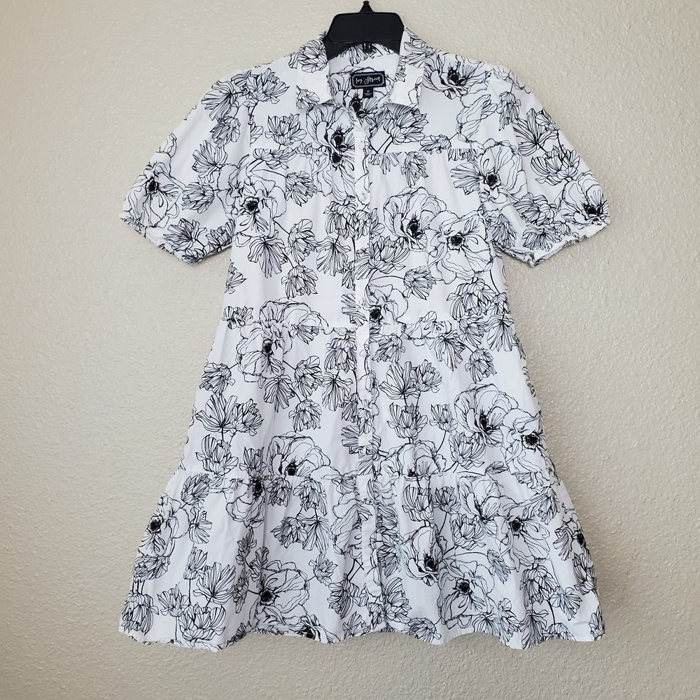 Ivy Street black and white floral midi dress size M women's short sleeves butto - Picture 1 of 9